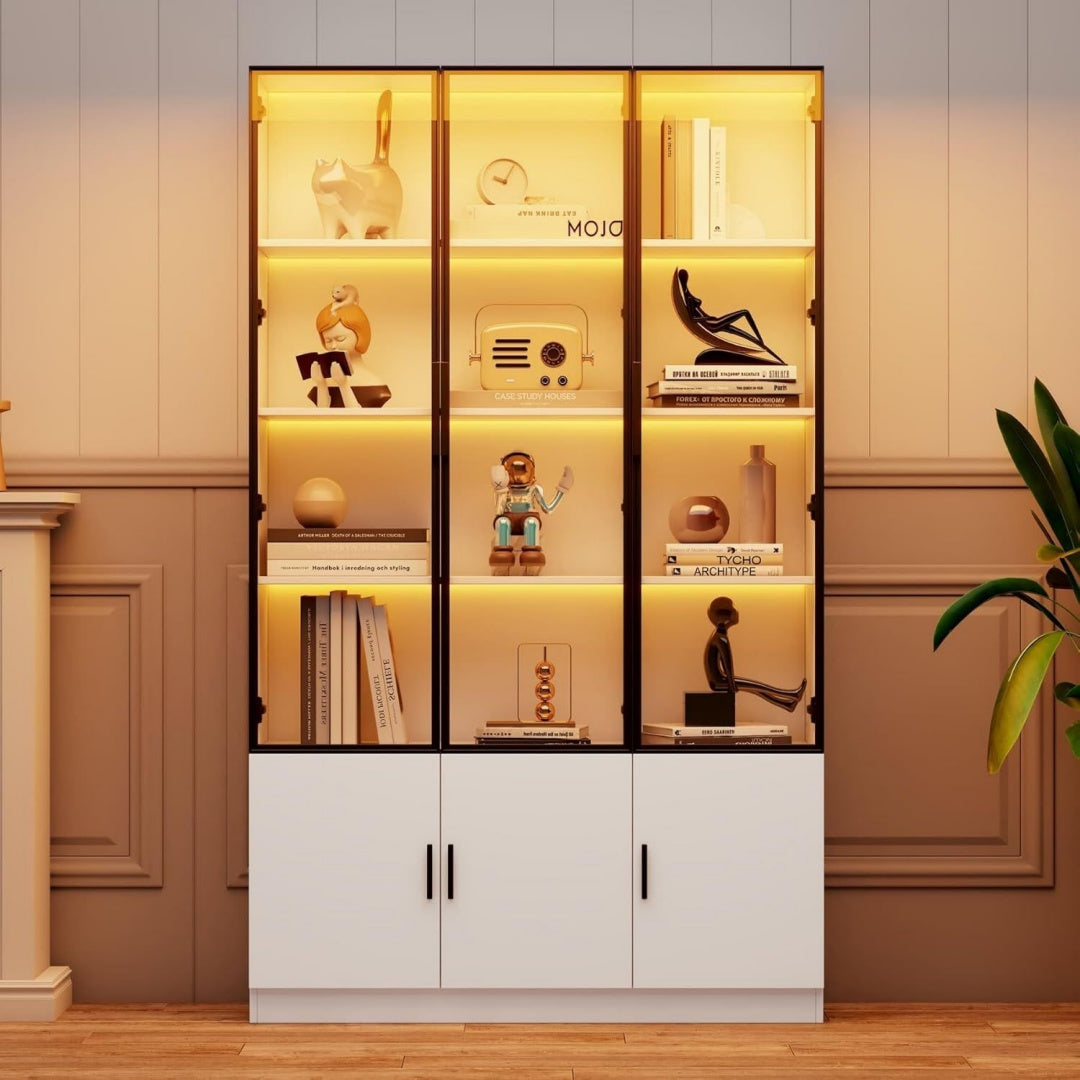 Vitrine marron avec eclairage LED 6 portes