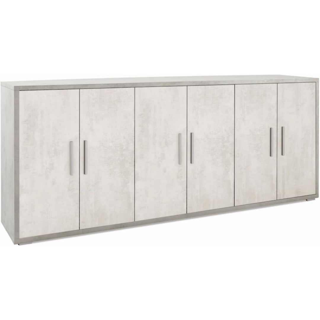 Buffet gris clair, six portes, fabrication bois, finition soignee
