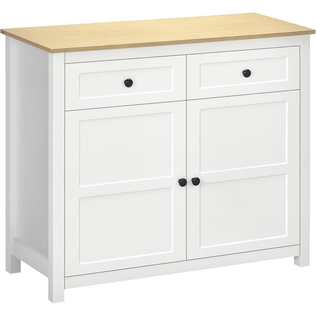 Buffet gris clair a 2 portes 2 tiroirs, finition design moderne