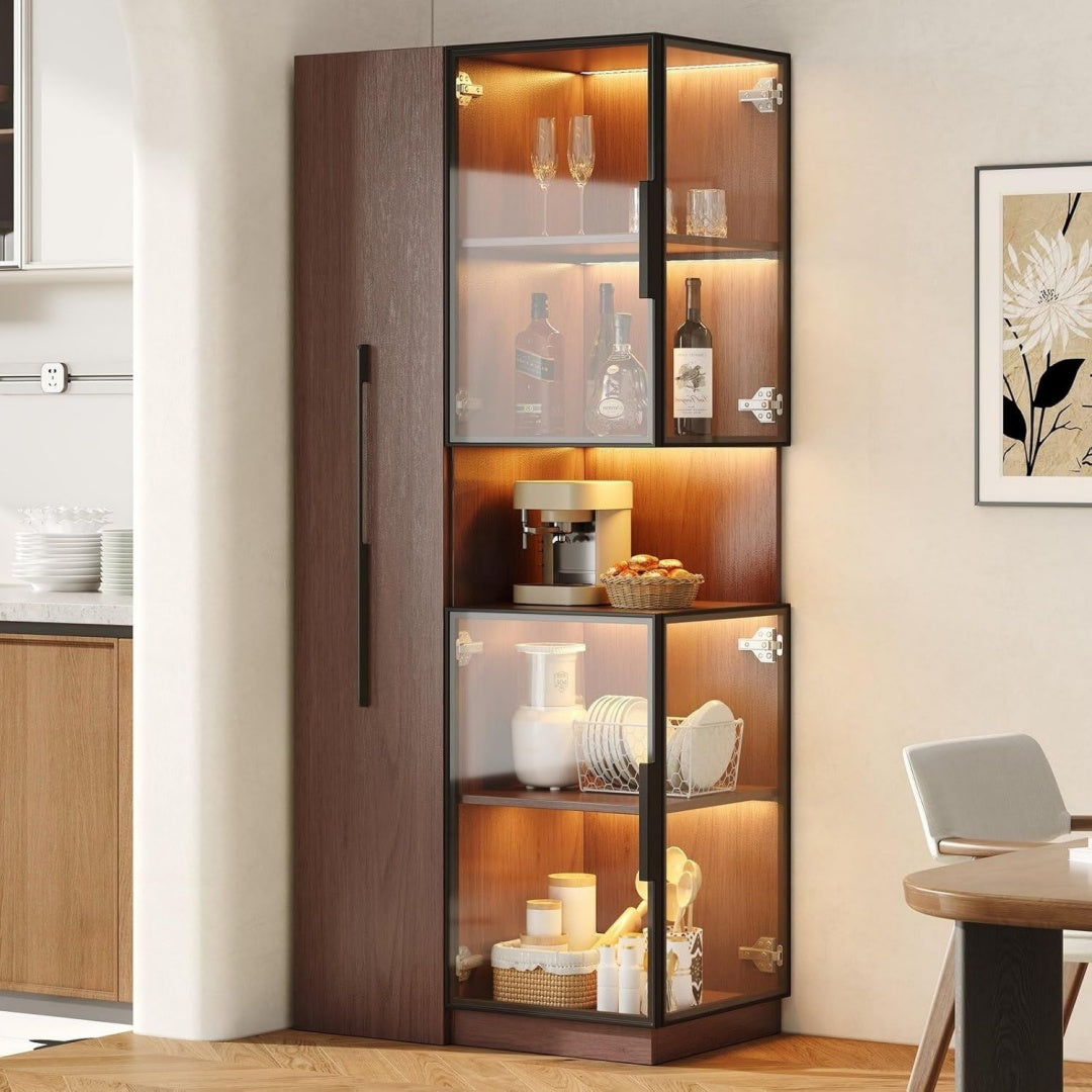 Vitrine design contemporain, teinte gris clair finition verre trempe