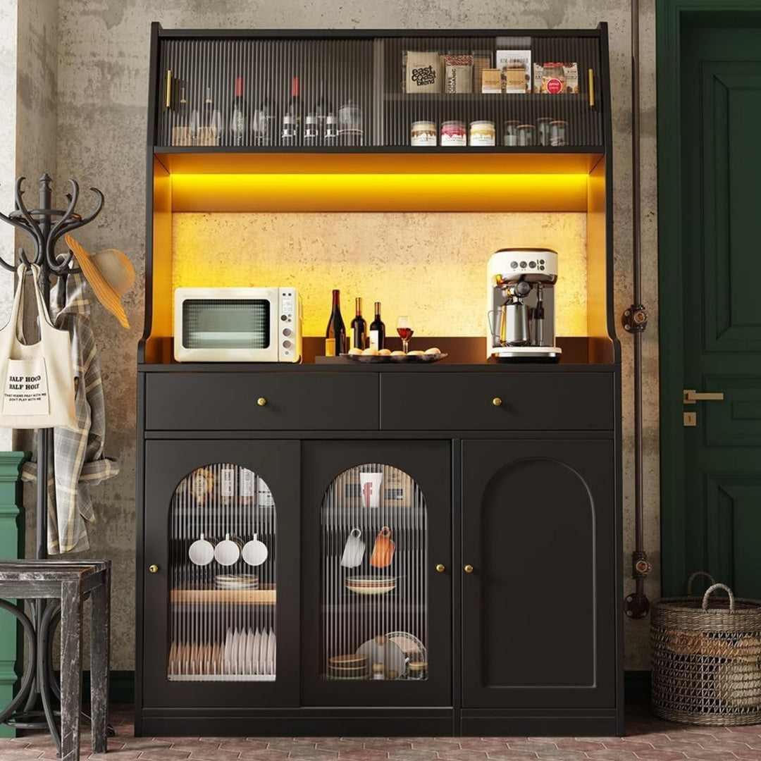 Buffet en verre, noir, capacite de rangement importante