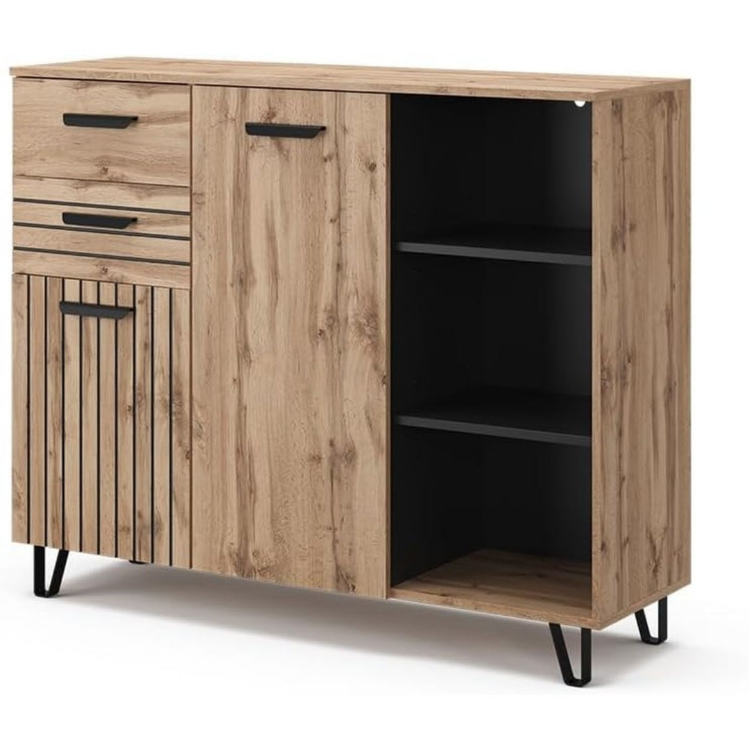Rangement meuble TV, marron avec deux tiroirs, deux portes