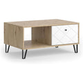 Table basse gris clair, contemporain, pour interieur, rangement malin