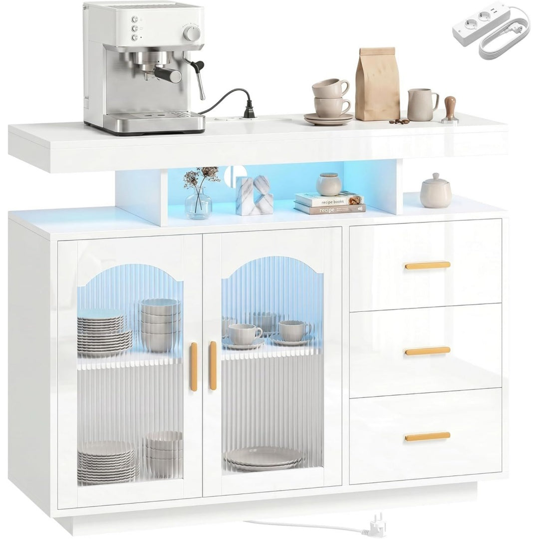 Meuble de rangement buffet gris clair en verre