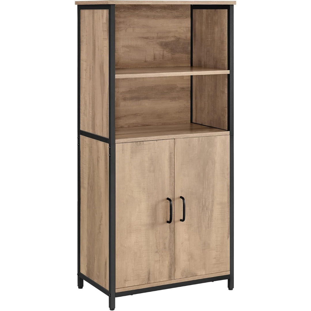 Credence marron 2 etageres de rangement, acier esprit fermier