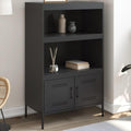 Buffet noir 2 etageres installation murale 68 x 39 x 113 cm