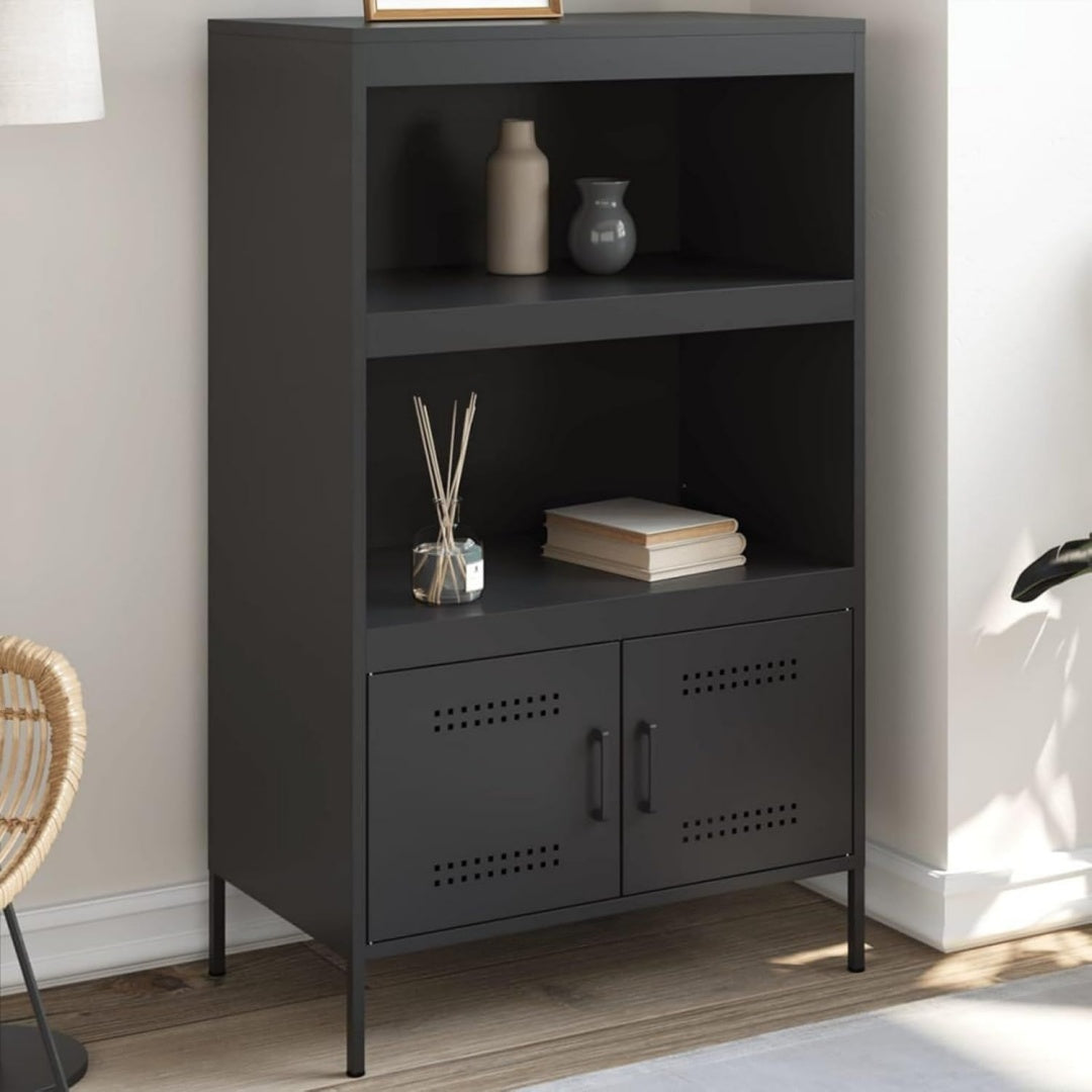 Buffet noir 2 etageres installation murale 68 x 39 x 113 cm