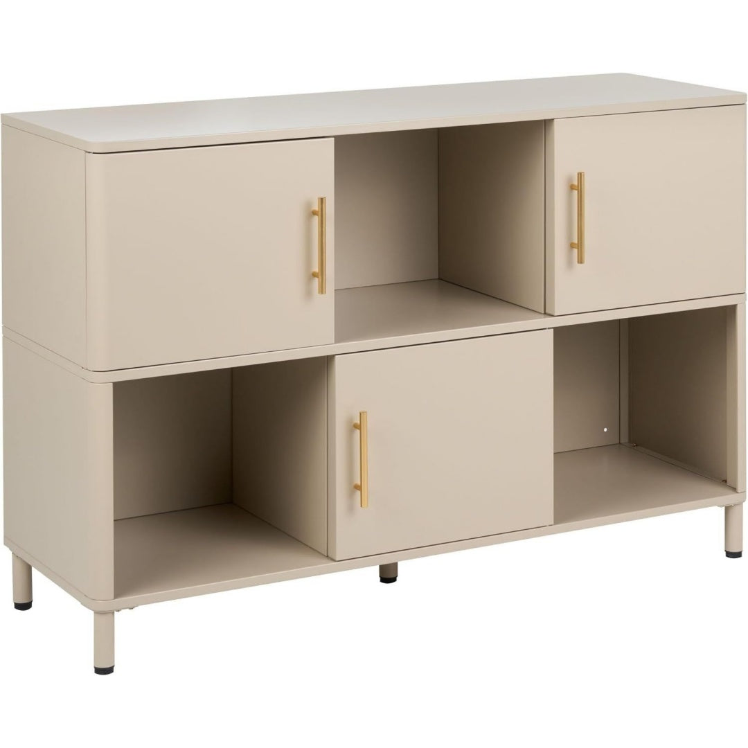 Beige buffet allure contemporaine avec 3 portes et 2 etageres