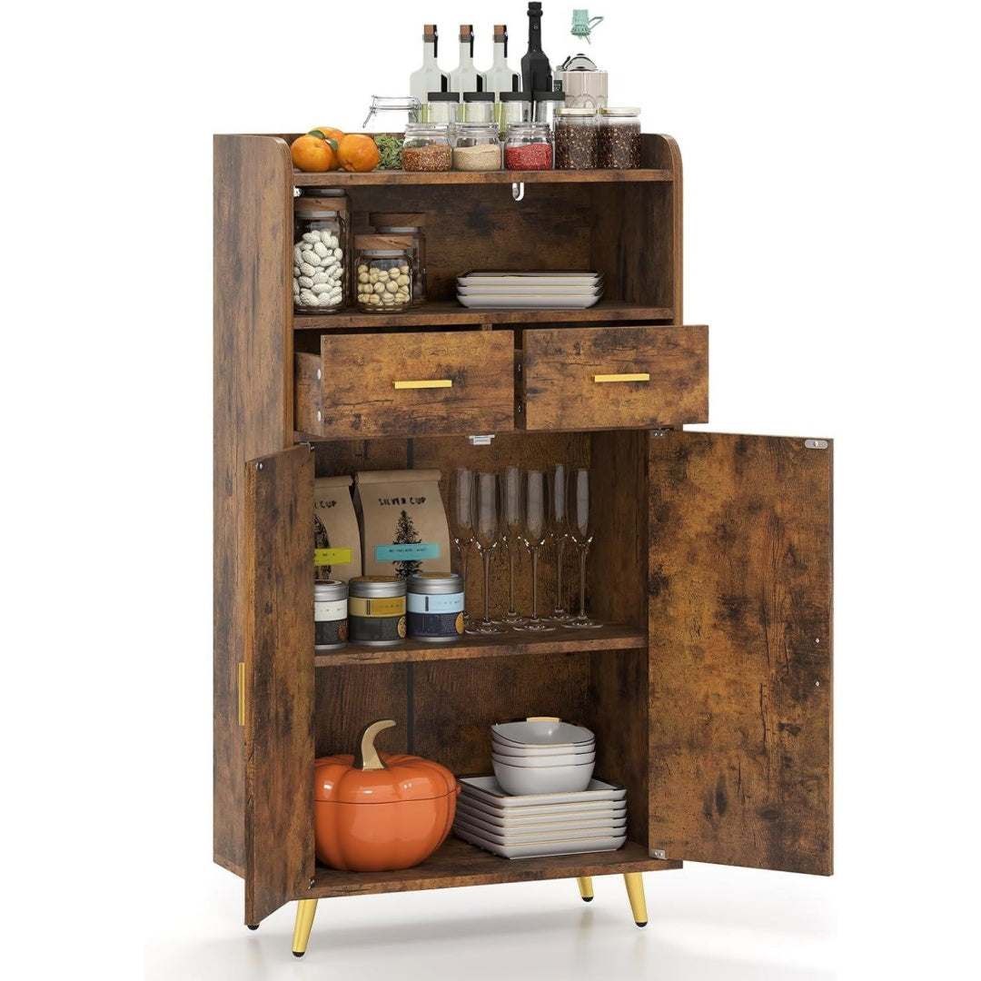 Meuble de rangement marron design moderne, enfilade a 2 portes 2 tiroirs