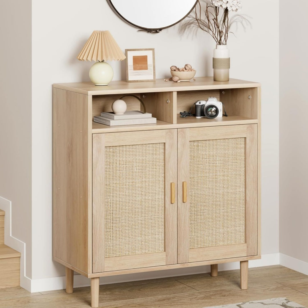 Buffet beige, rotin, style vintage