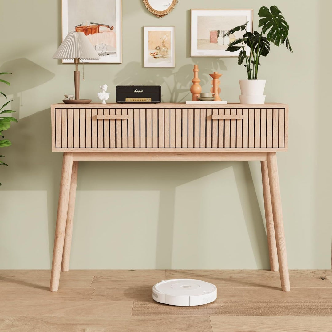 Esprit rustique console en bois creme, 60 x 34 x 91 cm