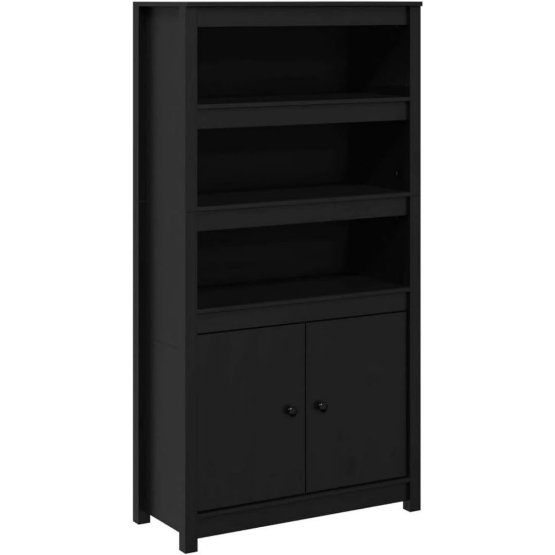 Buffet finition rustique noir 3 etageres, bois massif durable