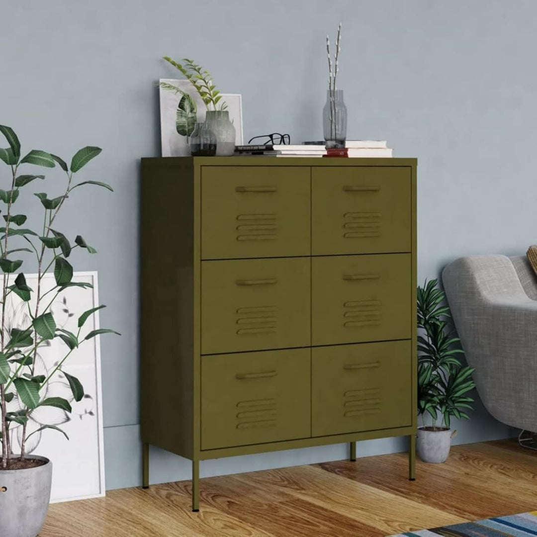 Armoire 6 tiroirs gris structure en acier pour le salon