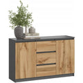 Commode marron design scandinave, deux portes, quatre tiroirs