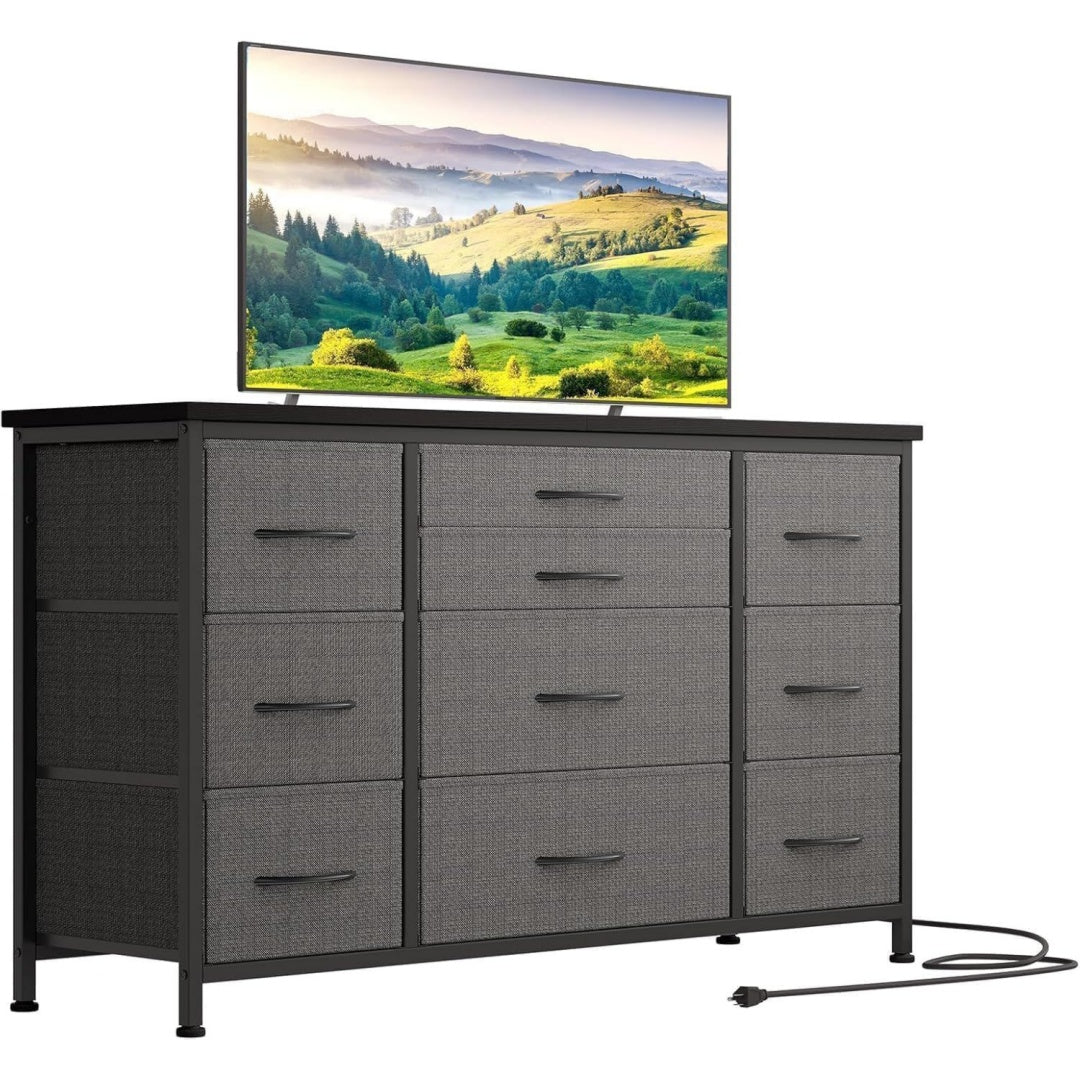 Commode gris fonce en bois, 121 x 39 x 70 cm