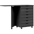 Bureau gris fonce, sept tiroirs, finition pin massif