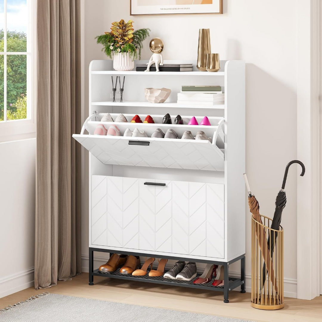 Armoire a chaussures en bois, couleur gris clair